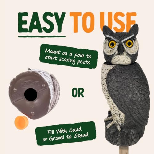 GARDENEER Dalen SOL-R Action Large Solar Fake Owl Decoy to Scare Birds Away - 18" Tall - 360º Rotating Head - style: Solar Powered Great Horned Owl