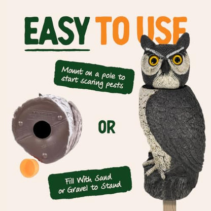 GARDENEER Dalen SOL-R Action Large Solar Fake Owl Decoy to Scare Birds Away - 18" Tall - 360º Rotating Head - style: Solar Powered Great Horned Owl