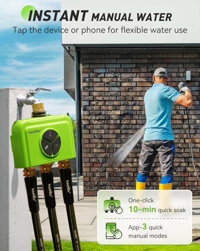 RAINPOINT 3 Zone WiFi Water Timer with Smart Gateway, Brass Inlet/Outlet WiFi Sprinkler Timer, Voice Control, Smart Watering System by Time/Weather/Quantity/Soil Moisture, (Green, 3 Zone) - color: Green