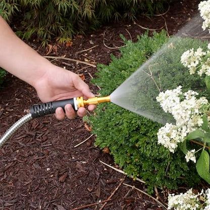 Melnor 97051AMZ XT Stainless Steel Garden Hose 5/8" x 50ft - Kink-Free - Lightweight - Rubberized Grips - Metal Twist Nozzle - Ultra Durable - Silver/Black