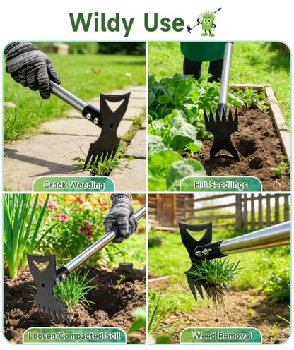 71in Weed Puller Tool with Long Handle, Adjustable Garden Hoe and Weed Rake