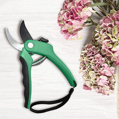 Nevlers 8" Green Bypass Pruning Shears Heavy Duty Pruning Scissors - color: Green, size: Bypass