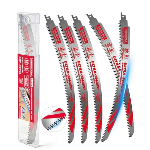 15 Inch Japanese Teeth Reciprocating Saw Blades, 6TPI Arc Edge Wood Pruning Saw Blades Set for Tree Trimming, Wood Cutting, 5 Pack - color: 5-Pc 15" Extended-Reach Pruning