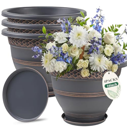 Usocik 16 Inch Outdoor Planters, 4 Pack, Copper Plaid - color: Copper, size: 16 Inch - 4 Pack
