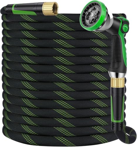 75 ft Non-Expanding Garden Hose, 360° Anti-Kink Swivel Fittings - color: Green, size: 75ft