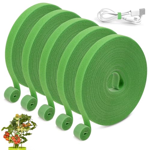 5 Rolls 165 Ft Green Plant Tape for Climbing Plants, 1/2 Inch Reusable Plant Stretch Ties, Adjustable Tomato Plant Supports, Plant Twist Ties for Gardening, Home, Office