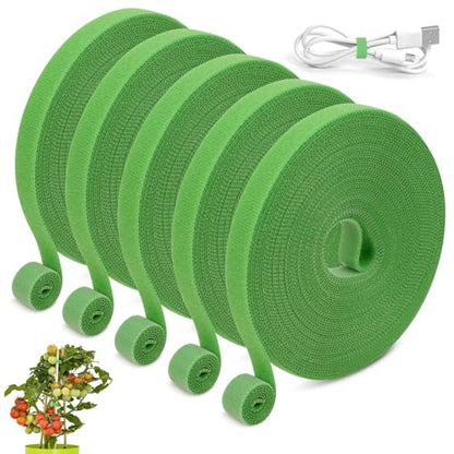 5 Rolls 165 Ft Green Plant Tape for Climbing Plants, 1/2 Inch Reusable Plant Stretch Ties, Adjustable Tomato Plant Supports, Plant Twist Ties for Gardening, Home, Office
