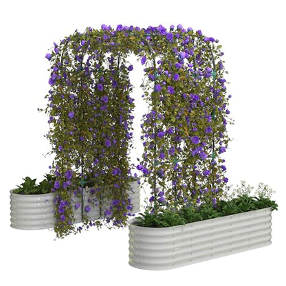 GarveeLife Galvanized Raised Garden Bed with 96 in Tall Vertical Arch Trellis – Expandable Rust-Resistant Planter Box for Outdoor Plants, Flowers, Vines – Includes Plant Clips, Drainage Netting, Beige