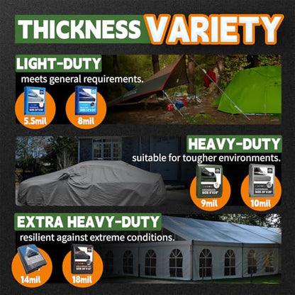 RAINDEWAY Small Tarps 3x3 Feet(2 Pack),9Mil Green/Black Tarp Waterproof - color: Green/Black, size: 3x3 Feet (2 Pack)-Finished size