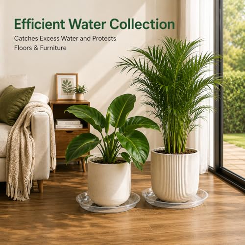 4 Pack 16 17 18 19 20 21 22 in Clear Plastic Plant Saucers for Indoors, Durable Plant Trays for Pots and Plant Water Catcher Tray with No Holes, Reusable Plastic Trays for Plants (17''-4Pack) - size: 17''-4Pack