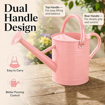 1 Gallon Metal Watering Can for Indoor Outdoor Plants, Pink - color: Pink