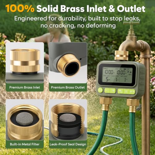 2 Zone Water Timer with Brass Inlet Outlet, Sprinkler Timer for Garden Hose - size: 2 Outlets