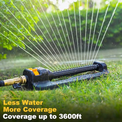 FANHAO Oscillating Sprinkler for Yard, Garden and Flower Beds, Covers Up to 3,600 sq. ft., Durable Lawn Sprinkler with 19 Precision Nozzles, Adjustable Range Watering System