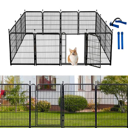Garden Fencing 48 inch High, 12 Panels Total 26.6 Ft Dog Fence, 21 in Wide Low Threshold Gate Fencing for Dogs, Dog Fence Outdoor for Yard, Garden Fence Animal Barrier, Rabbit Fences - size: 48''(H)-12panels-26.6ft(L) with door