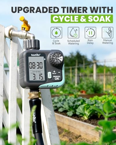 RAINPOINT Sprinkler Timer - Cycle & Soak Hose Timer for Garden Hose with Automatic Watering/Manual Watering/Rain Delay, Programmable for Irrigation System, Lawn, Yard, Outdoor - color: Mint Green