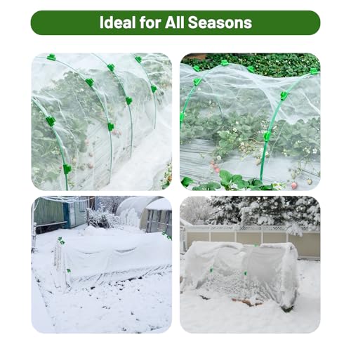 8 PCS Fiberglass Garden Hoops, 6.6 FT Bendable Hoop & 32 Clips for Vegetable Plants Fruits Flowers Crop Greenhouse Row Cover Birds Animals Barrier Protection Net