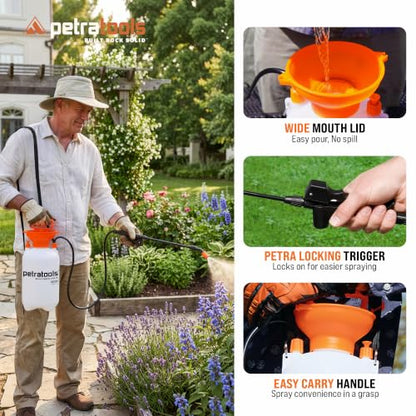 PetraTools HD201 Garden Pump Sprayer 2 Gallon, 52-in Long Hose & 2 Nozzles - color: Orange, size: 2 Gallon