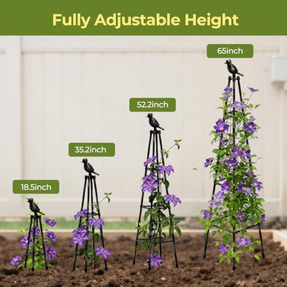 4 Pack Garden Trellis for Climbing Plants Outdoors,65" Tall Cucumber Trellis Garden Obelisk Trellis Rustproof Plants Support with Adjustable Heights for Indoor Potted Plants, Vines, Vegetables - style: Bird-shaped(4Pack)