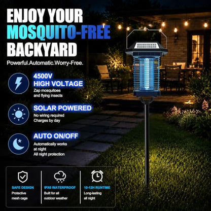 Solar Bug Zapper Outdoor, 4500V USB Rechargeable UV Flying Insect Trap (Square) - size: Square