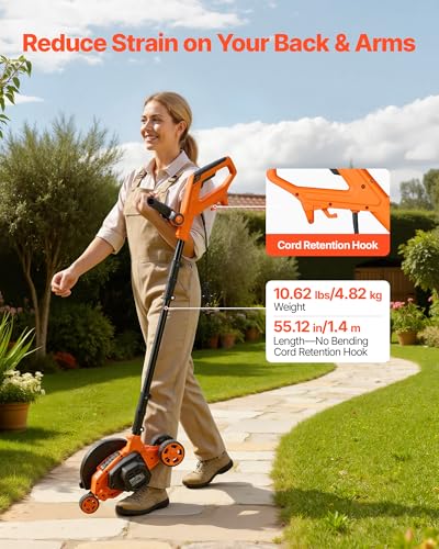 VEVOR Lawn Edger, 8-inch Blade Length, 12 Amp Electric Edger Lawn Tool, 4000 RPM, with 3-Position Blade Depth, 65 Mn, Pivoting Handle, Dual Wheels, for Lawns, Driveways, Yards, and Sidewalk Edges - size: 8 inches