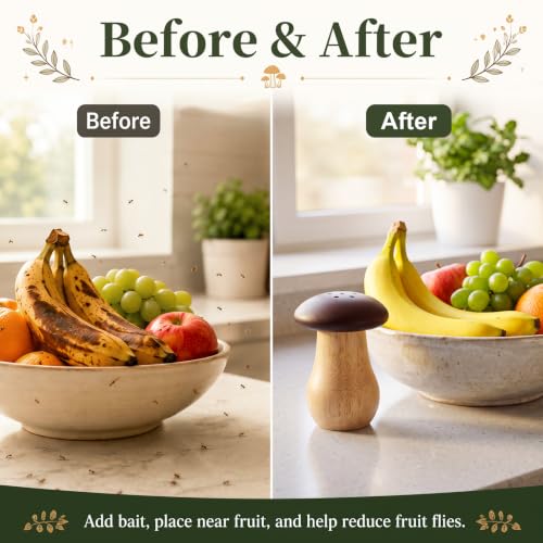 2 Pack Wooden Mushroom Fruit Fly Traps for Indoor