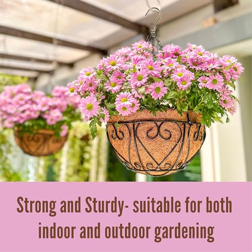 LaLaGreen Coco Hanging Baskets (18 in, 2 Pack) Black Wire Flower Pot Holder - size: 18" x 2 Pack