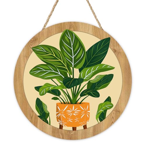 Boho Vintage Potted Plant Front Door Sign, Retro Tropical Calathea