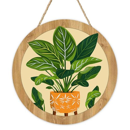 Boho Vintage Potted Plant Front Door Sign, Retro Tropical Calathea