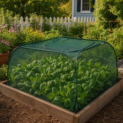 Collapsible Pop-Up Mesh Garden Cover（47''x47''x47''for Square Raised Beds-30% Sunblock，Protective Netting Cage for Vegetables, Fruits & Flowers, Keep Birds and Small Animals Out - size: 47''x47''x47''