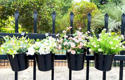 4 Pack Hanging Metal Railing Planters 6" with Detachable Hooks, Black - color: Black, size: 5.9"- 4 Pack