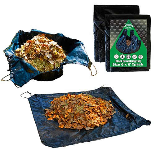 RAINDEWAY Drawstring Tarps 6x6 Feet (2pack) Black Waterproof Leaf Tarp - size: 6x6 Feet(pack of 2)
