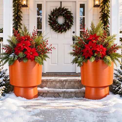 16.8" Planters for Outdoor Plants, Large Urn Flower pots S/2 - color: 16.8"-orange Linear Texture