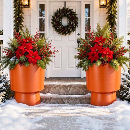 16.8" Planters for Outdoor Plants, Large Urn Flower pots S/2 - color: 16.8"-orange Linear Texture