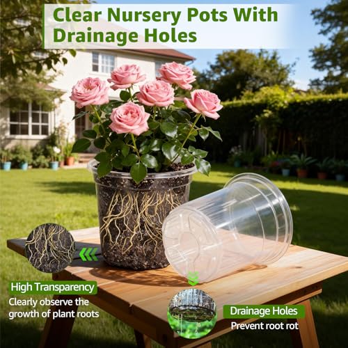 MIXC Clear Nursery Pots with Drainage Holes and Saucers, 12Inch, 12Pack - size: 12 Inch-12 Pack