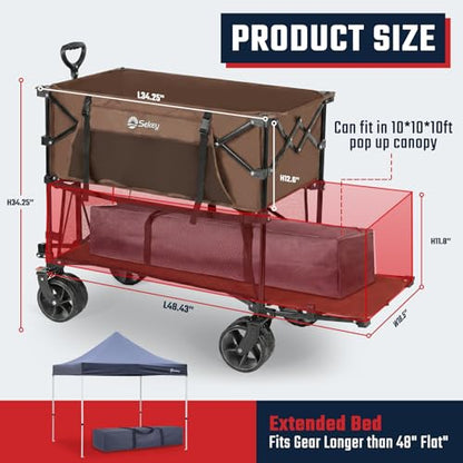Sekey 400L Double-Decker Wagon, 500 lb Capacity, 50 in Extender - color: Khaki
