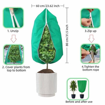 Upgraded 31.5"x23.6" Plant Covers Freeze Protection, Thicken Winter Covers with Zipper & Drawstring, Reusable Outdoor Cold Weather Jacket for Shrubs Trees