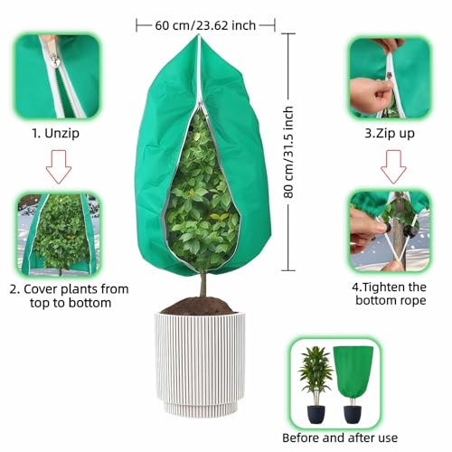 Upgraded 31.5"x23.6" Plant Covers Freeze Protection, Thicken Winter Covers with Zipper & Drawstring, Reusable Outdoor Cold Weather Jacket for Shrubs Trees