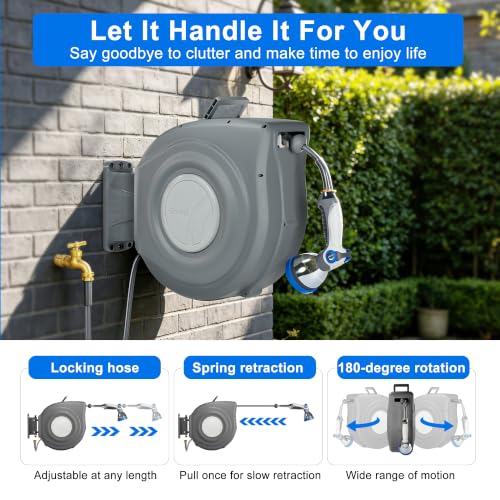 Automatic Water Hose Reel Retractable Garden Hose Reel 1/2 in x 65 ft - color: Dark Gray, size: 1/2 in x 65 ft