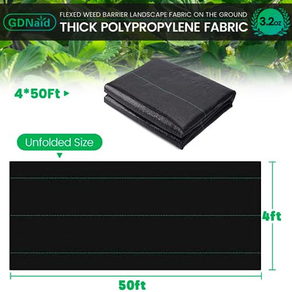4ftx50ft Weed Barrier Landscape Fabric Heavy Duty, Premium 3.2oz Weed Barrier Fabric Weed Tarp, Weed Fabric, Garden Landscaping Fabric - size: 3.2oz-4x50ft