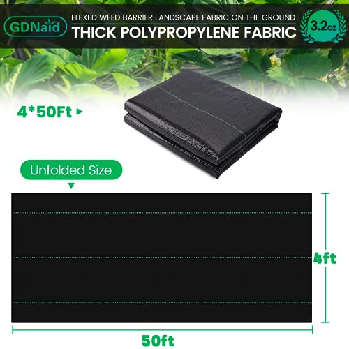 4ftx50ft Weed Barrier Landscape Fabric Heavy Duty, Premium 3.2oz Weed Barrier Fabric Weed Tarp, Weed Fabric, Garden Landscaping Fabric - size: 3.2oz-4x50ft