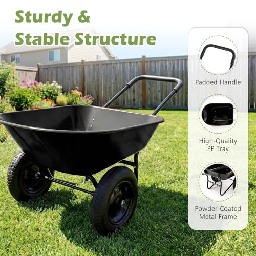 IRONMAX Dual-Wheel Wheelbarrow with All-Terrain Wheels, 220LBS, Black - color: Black