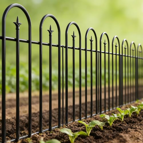 ARIFARO 24" H x 24" W No Dig Garden Fence, 5 Panels 10ft Black Metal Decorative Fence, Rustproof Easy Assembly Garden Border for Flower Bed, Yard, Patio
