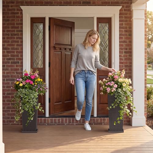 Devoko Resin 24'' Tall Planters, Large Taper Outdoor Planter - color: Brown, size: 24" With Trays