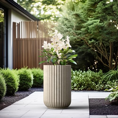 Kante Large Round Column Weathered Concrete Planter 21.7" Tall, Outdoor - color: Weathered Concrete, size: 14"w x 21.7" h