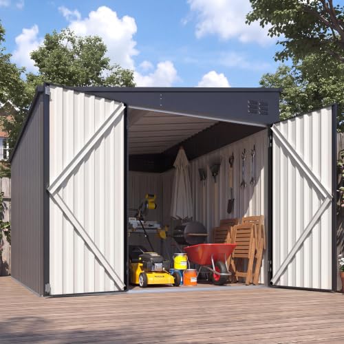 AECOJOY Shed Lean to Storage Shed, Large Outdoor 8' x 10' Metal Wall Side Bike Shed & Outdoor Storage, Garden Storage Cabinet for Backayrd, Patio and Outdoor Use in Grey - color: Gray, size: 8' x 10'