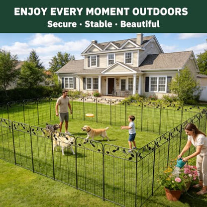Decorative Garden Fence, 32in H x 12ft L Metal Animal Barrier Fence, Rustproof Dog Fence Outdoor, 10 Panels Sturdy No Dig Garden Border Fence for Flower Beds, Landscaping and Yard - size: 10 Panels-32in(H)x22.5ft(L)-Flat
