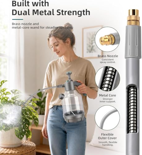 Pump Sprayer, Handheld Garden Water Sprayer Bottle for Spraying Plants, Flowers, Weeds and Cleaning, Hand Pump with Side Filling Port, Measuring Cup, Adjustable Nozzles (Blue, 84oz)