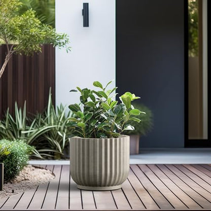 Kante Accent Round Pedestal Weathered Concrete Planter 14" Dia, Outdoor - color: Weathered Concrete, size: 14"w x 11.8"h