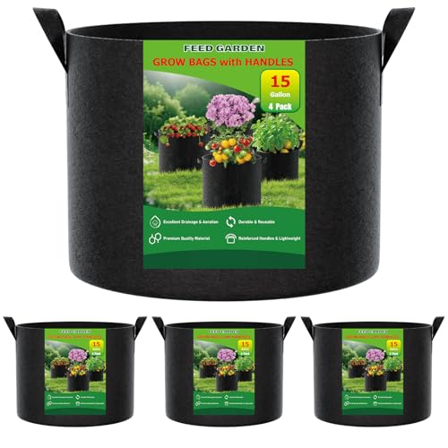 FEED GARDEN 15 Gallon Plant Grow Bags 4 Pack 300G Fabric Pots with Handles - size: 15 Gallon