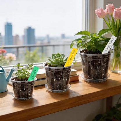 4/5/6 Inch Clear Nursery Pots with Drainage and Saucer for Multiple Crops